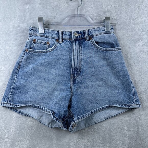 Zara High Waisted Mom Shorts Womens Size 4 Light Wash Denim High Rise Blue - Picture 1 of 8